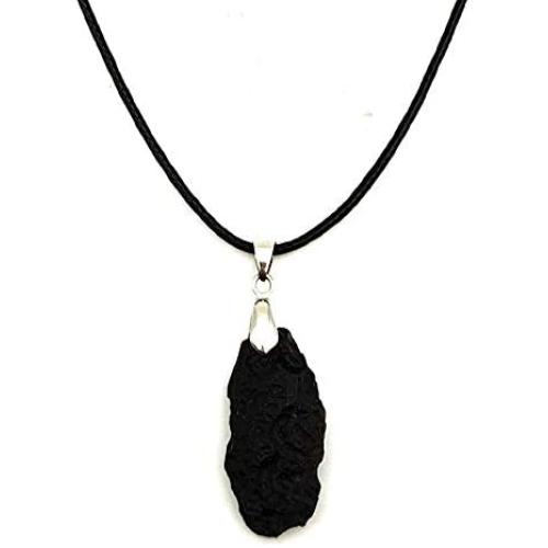 Wydmire 100% Natural Black Tektite Stone Necklace Amulet Pendant Obsidian Healing Faith Gift Stone for Boyfriend Girlfriend