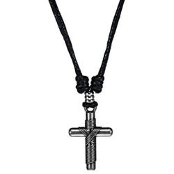 BlueRica Metal Wrapped Cross Pendant on Adjustable Cord Necklace