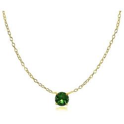 Gold Flash Sterling Silver Small Solitaire Genuine, Created or Simulated Gemstone Birthstone Choker Necklace