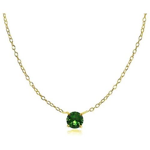 Gold Flash Sterling Silver Small Solitaire Genuine, Created or Simulated Gemstone Birthstone Choker Necklace