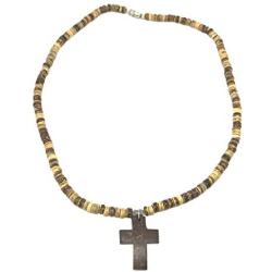 Hawaiian Jewelry 18 Inch Coconut Bead Hand Coconut Christian Cross Necklace from Hawaii