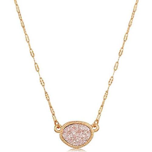 Humble Chic Simulated Druzy Delicate Necklace for Women - Gold-Tone Dainty Chain-Link Simple Pendant Choker - Minimalist Created Geode Stone Charm