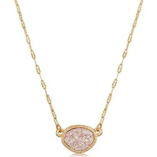 Humble Chic Simulated Druzy Delicate Necklace for Women - Gold-Tone Dainty Chain-Link Simple Pendant Choker - Minimalist Created Geode Stone Charm Humble Chic Simulated Druzy Delicate Necklace for Women - Gold-Tone Dainty Chain-Link Simple Pendant Choker - Minimalist Created Geode Stone Charm