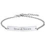 U7 Women Girls Customized ID Bracelet Stainless Steel/18K Gold Plated Dainty Link Engraving Name/ICE/Birthstone Identification Bar Bracelet Bangle