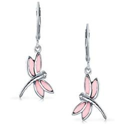 Dainty Butterfly Dragonfly Garden Semi Precious Colorful Gemstone Inlaid Drop Leverback Dangle Earrings For Women Teen 925 Sterling Silver