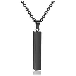 Zysta Engraving 3D Bar Name Necklace Personalized Text Message Cool Simple Design Women Customized Dangle Vertical Cuboid Stick Pendant Necklaces Stainless Steel Birthday Gift