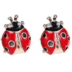 Cute Ladybug Rhinestone Locking Back Stud Earrings Hypoallergenic Lifelike Animal Cartoon Stud Earrings for Women Girls Teens Birthday Friendship Party Accessories Jewelry Gift