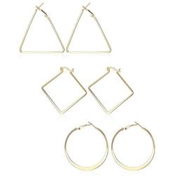 Finrezio Geometric Earrings for Women Girls Simple Round/Square/Triangle Earrings Set 3 Colors