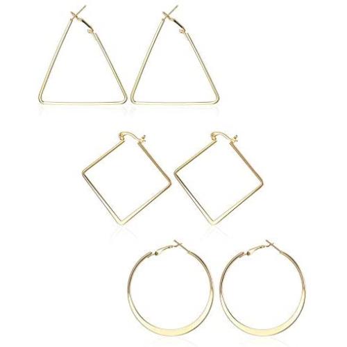 Finrezio Geometric Earrings for Women Girls Simple Round/Square/Triangle Earrings Set 3 Colors