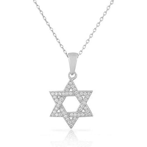 925 Sterling Silver Jewish Star of David White CZ Pendant Necklace