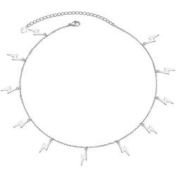 Sterling Silver Jewelry Lightning Bolt Choker Necklace Pendant Disc Chain Statement Necklace For Women Girls 13+3 inches