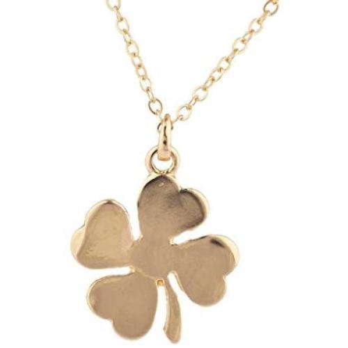 LUX ACCESSORIES Goldtone St Patricks Day Four Leaf Clover Luck Charm Necklace