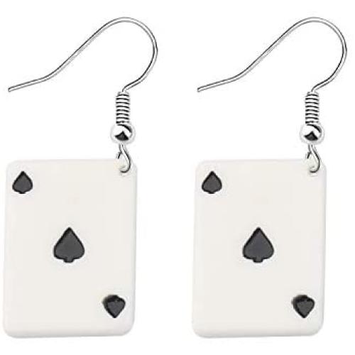 BAUNA Casino Charm Earrings Poker Dangle Hook Earring Ace Spade Gambling Casino Party Gift for Poker Lovers