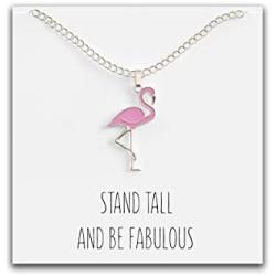 Happy Kisses Pink Flamingo Necklace with “Stand Tall and Be Fabulous” Message Card – Pendant for Women, Kids, and Girls for Mom, Wife or Girlfriend – Small Cute Pendant in Gold & Silver