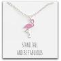 Happy Kisses Pink Flamingo Necklace with “Stand Tall and Be Fabulous” Message Card – Pendant for Women, Kids, and Girls for Mom, Wife or Girlfriend – Small Cute Pendant in Gold & Silver