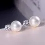 7-7.5mm Freshwater Pearl Earrings with Moissanite 925 Sterling Silver Plated 18K White Gold for Women Girls