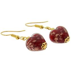 GlassOfVenice Murano Glass Heart Earrings - Red Sparkles