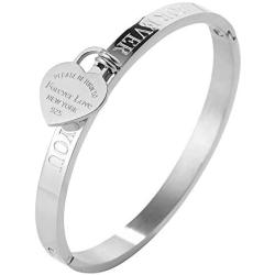❤Forever Love Gift❤ JINHUI Jewelry Silver Color Bangle Bracelet Heart Pendant Forever Love Letters Engraved Bangle Bracelet for Women Size 6.5 (Silver)