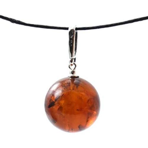 TipTopEco Cognac Baltic Amber Round Ball Pendant Made with Silver (Cognac)