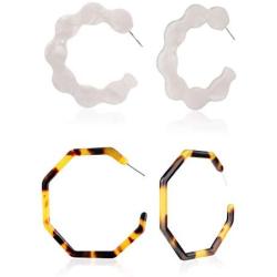 Sllaiss 2 Pairs Large Geometric Summer Acrylic Earrings for Women Statement Octagon Hexagon Hoop Earrings Drop Dangle Minimalist Bohemian Resin Jewelry