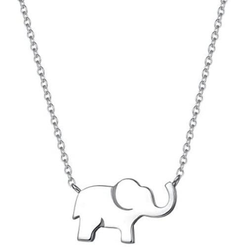 FANCIME White/Yellow/Rose Gold Plated 925 Sterling Silver High Polished Cute Mini Small Lucky Elephant Family Dainty Pendant Necklace For Women Girls, 16'' + 2'' Extender