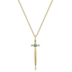 Mevecco Gold Dainty Sword Pendant Necklace for Women 18K Gold Filled Turquoise Shining Cubic Zriconia Vintage Awl Cross Necklace Delicate Faith Necklace Personalized Jewelry