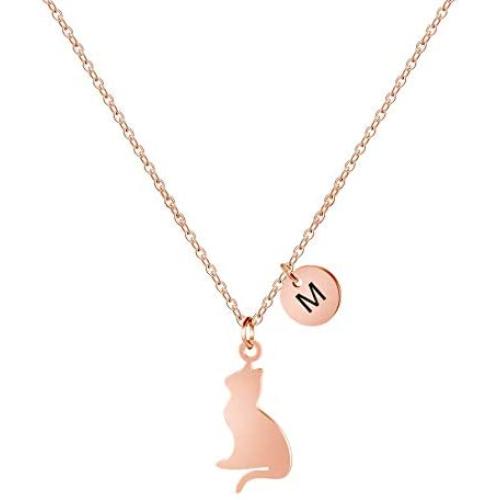 MEMGIFT Cat Necklace Jewelry Personalized Dainty Cute Delicate Birthday Gifts for Cat Lovers Teen Girls Women Rose Gold Handmade Initial Letter