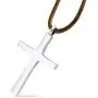 555Jewelry Stainless Steel Cross Pendant Adjustable Black Rope Cord Necklace