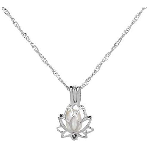 N-A Luminous Glowing in The Dark Moon Lotus Flower Shaped Pendant Necklace for Women Yoga Prayer Buddhism Jewelry