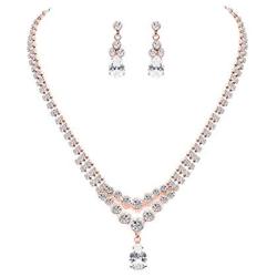 UDORA Crystal Teardrop Necklace Earrings Jewelry Set with Bracelet Party Prom Wedding
