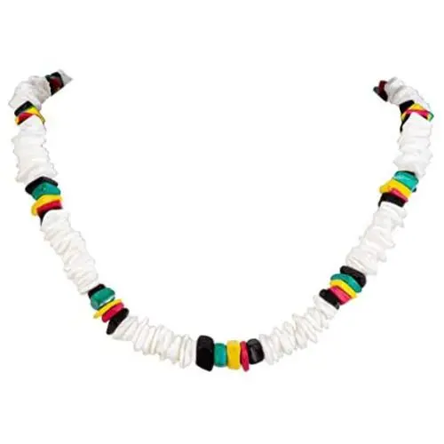 BlueRica Puka Chip Shell Beads & Rasta Coconut Chips Necklace BlueRica Puka Chip Shell Beads & Rasta Coconut Chips Necklace