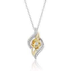 Jewelili Enchanted Disney Fine Jewelry 14K Yellow Gold over Sterling Silver 1/10Cttw Belle Rose Pendant Necklace