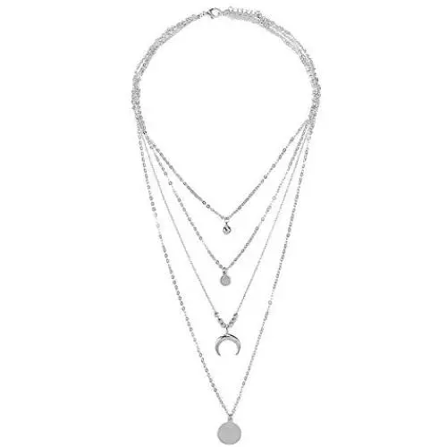 Layered Moon Metal Crescent Necklace, Necklace Layered Circle & Moon Necklace Bar Pendant Necklace Alloy Initial Necklace Gifts for Women Girl (Silver) Layered Moon Metal Crescent Necklace, Necklace Layered Circle & Moon Necklace Bar Pendant Necklace Alloy Initial Necklace Gifts for Women Girl (Silver)