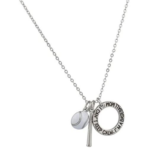 Lux Accessories I Cant Keep Calm Im A Baseball Mom Bat Ball Charm Pendant Necklace