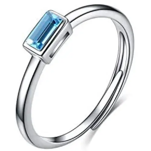 AOBOCO March Birthstone Ring Jewelry for Women Sterling Silver Mini Ring with Aquamarine Blue Crystal AOBOCO March Birthstone Ring Jewelry for Women Sterling Silver Mini Ring with Aquamarine Blue Crystal