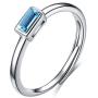 AOBOCO March Birthstone Ring Jewelry for Women Sterling Silver Mini Ring with Aquamarine Blue Crystal