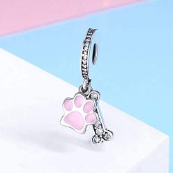 Dog Paw Charm for Pandora Charms Bracelet Pink Enamel CZ Paved Bead Charms Birthday Jewelry Gifts