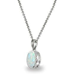 Sterling Silver Genuine or Synthetic Gemstone 8x6mm Oval Bezel-Set Dainty Pendant Necklace
