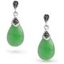 Dyed Green Jade Marcasite Pear Shaped Teardrop Dangle Stud Earrings For Women 925 Sterling Silver