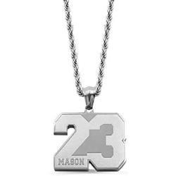 AILIN Custom Lucky Number Necklace Stainless Steel Silver/18K Gold Plated/Rose Gold Color Personalized Name Pendant Sport Ice Hockey Football Baseball Basketball Jewelry Gifts for Women Men Athletes