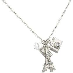 LUX ACCESSORIES Eiffel Tower Paris Pave Camera Tourist Faux Pearl Charm Necklace