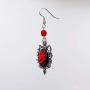 Gothic Red Rose Cameo Earrings Surrounded by Thorns with Red Bead