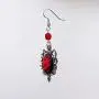 Gothic Red Rose Cameo Earrings Surrounded by Thorns with Red Bead Gothic Red Rose Cameo Earrings Surrounded by Thorns with Red Bead