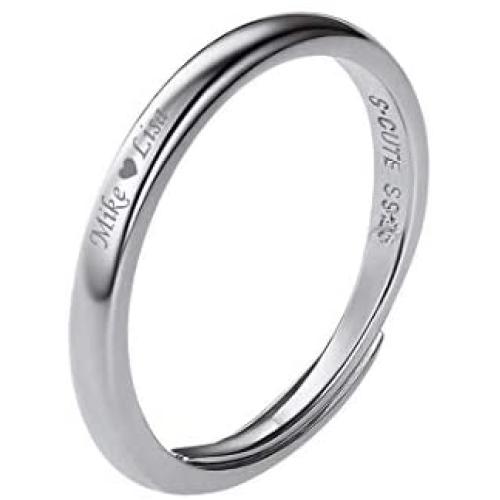 Custom Engrave Wedding Band 925 Sterling Silver 2.5mm Wide Couple Rings Personalized with Names