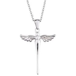 925 Sterling Silver Cross with Angel Wing Charm Pendant Rolo Chain Necklace, 18''
