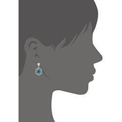 BONALUNA Pressed Flower Yellow Gold Plated Hexagon Dangle With Cubic Zirconia Titanium Post Back Earrings