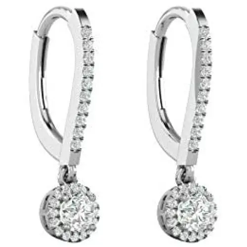 1/2 to 3/4 Carat Diamond Round Halo Dangle Earrings for Women in 14k White Gold (H-I, SI2-I1, cttw) Leverback by Privosa Fine Jewelry 1/2 to 3/4 Carat Diamond Round Halo Dangle Earrings for Women in 14k White Gold (H-I, SI2-I1, cttw) Leverback by Privosa Fine Jewelry