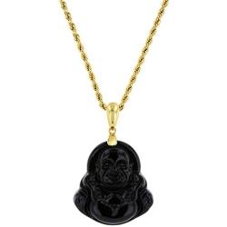 Shop-iGold Laughing Buddha Black Jade Pendant Necklace Rope Chain Genuine Certified Grade A Jadeite Jade Hand Crafted, Jade Neckalce, 14k Gold Filled Laughing Jade Buddha Necklace, Jade Medallion