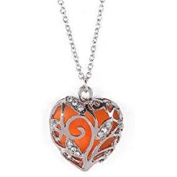 SPHTOEO Glow in Dark Women Necklace Hollow Out Heart Crystal Pendant Luminous Necklace (Orange)