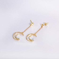 Cat Moon and Star Earrings Sterling Silver Stud Earrings Silver and Gold Star Dangle Earrings Cat Lover Gifts for Women